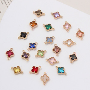 Dainty 9*14mm Crystal Zircon Four Leaf Clover Charm Brass Gold <strong>CZ</strong> Colored Four-leaf Clover Pendant for DIY Jewelry Accessories