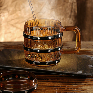 Large 470ml Wooden Barrel Shape Beer Steins Amber Like One Piece <strong>Pirate</strong> Mug <strong>Cup</strong> Durable Glass for Fans of Adventure Nostalgia
