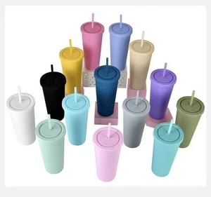 Hot Selling 24 <strong>oz</strong> Tumbler Plastic <strong>Cup</strong> With Lid and Straw Double Wall Reusable Bubble Tea Custom Plastic <strong>Cups</strong> - Product Image 4