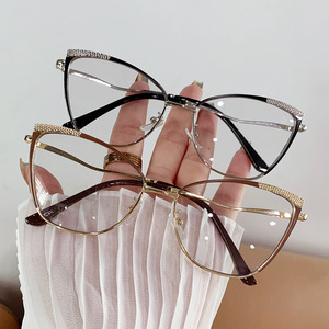 Cross-Border New kim loại Cat Eye thay đổi màu xanh ánh sáng chặn trẻ em Unisex full-frame Kính đọc sách thời trang hợp thời trang - Product Image 3