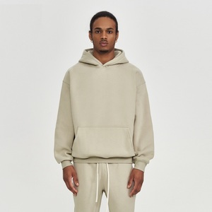 Otoño e invierno 350GSM Sudadera con capucha en blanco para hombre Color sólido Tela de lana gruesa Sudadera con capucha de gran tamaño Sin cuerda - Product Image 2