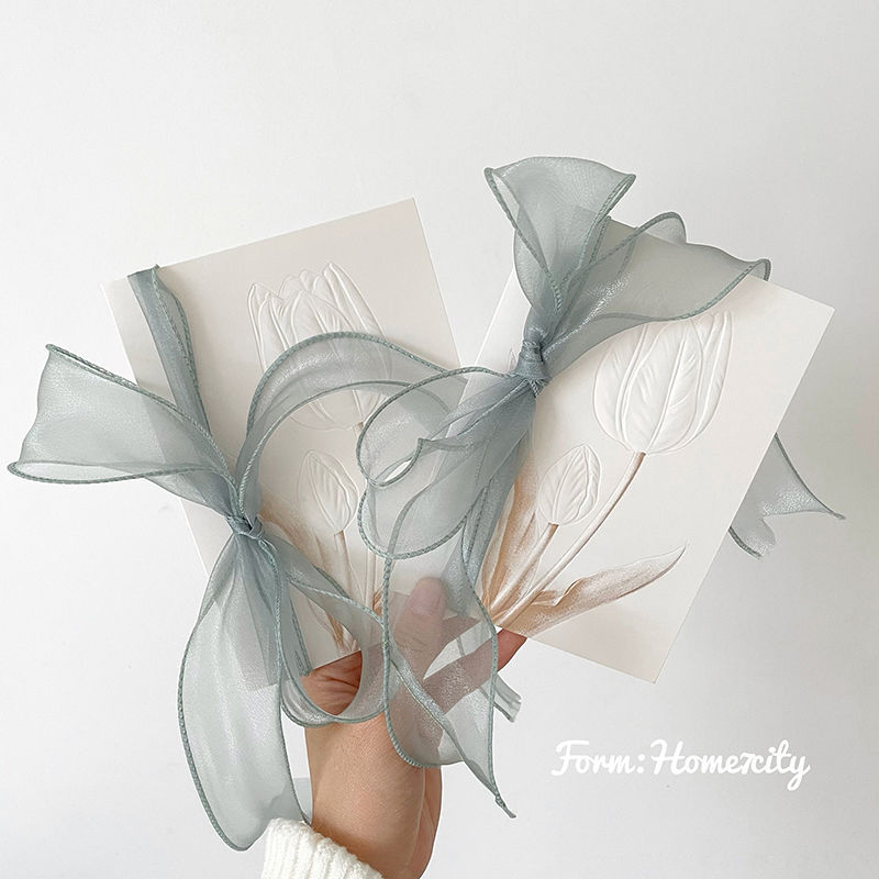 Embossed Tulip Greeting Card 1pc + 1m Matcha Tulle
