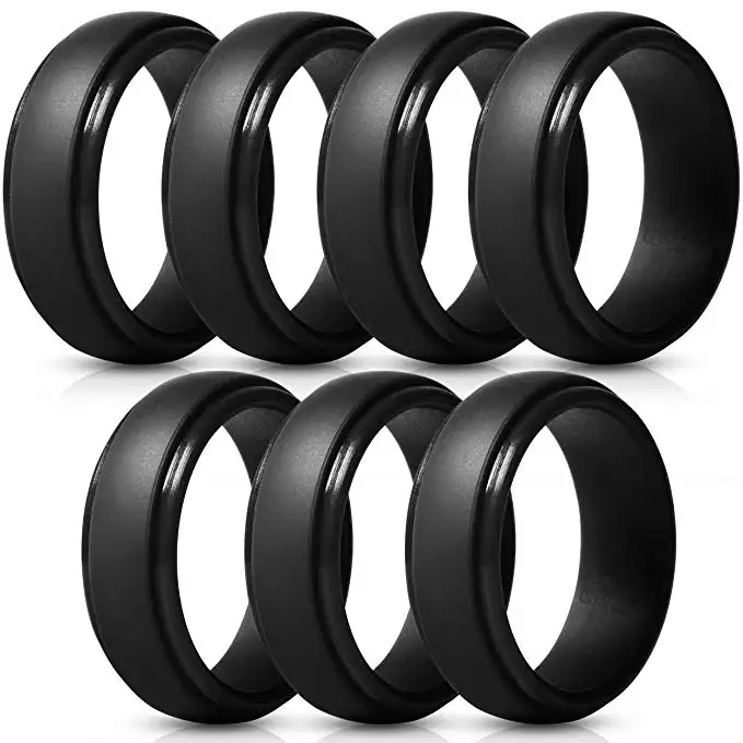 Atacado Confortável Unisex Silicone Anel De Casamento Preto