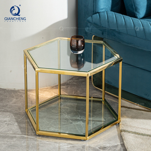 现代北欧风格六角形茶几玻璃和不锈钢简易茶几小公寓阳台 - Product Image 1