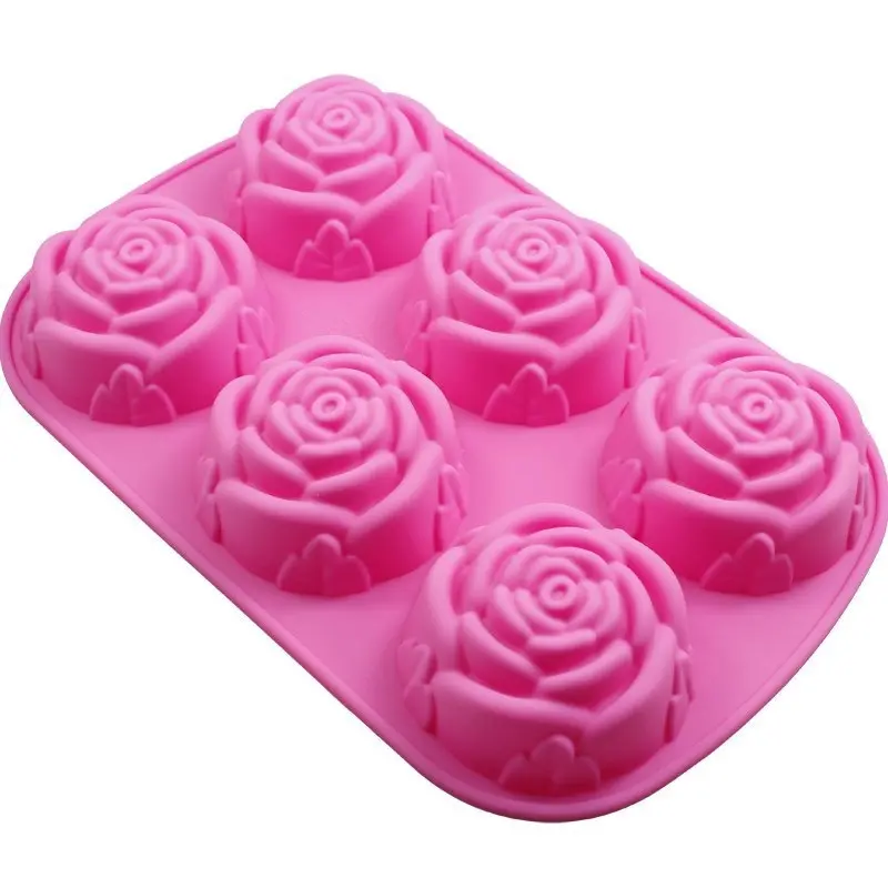 Custom shaped flower baking chocolate mould reusable durable 6 cavities soft silicone rose soap mold