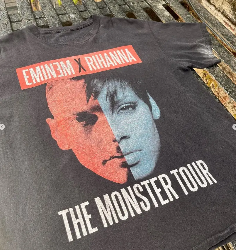 DiZNEW Eminem X Rihanna el monstruo Tour camiseta hip hop plus tamaño de los hombres de impresión de camisetas