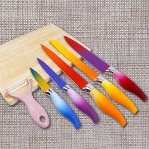 6 adet renkli 3cr13 keskin mutfak yüksek karbon paslanmaz çelik et kebap messer şef kesici bıçak tutucu ile set - Product Image 4