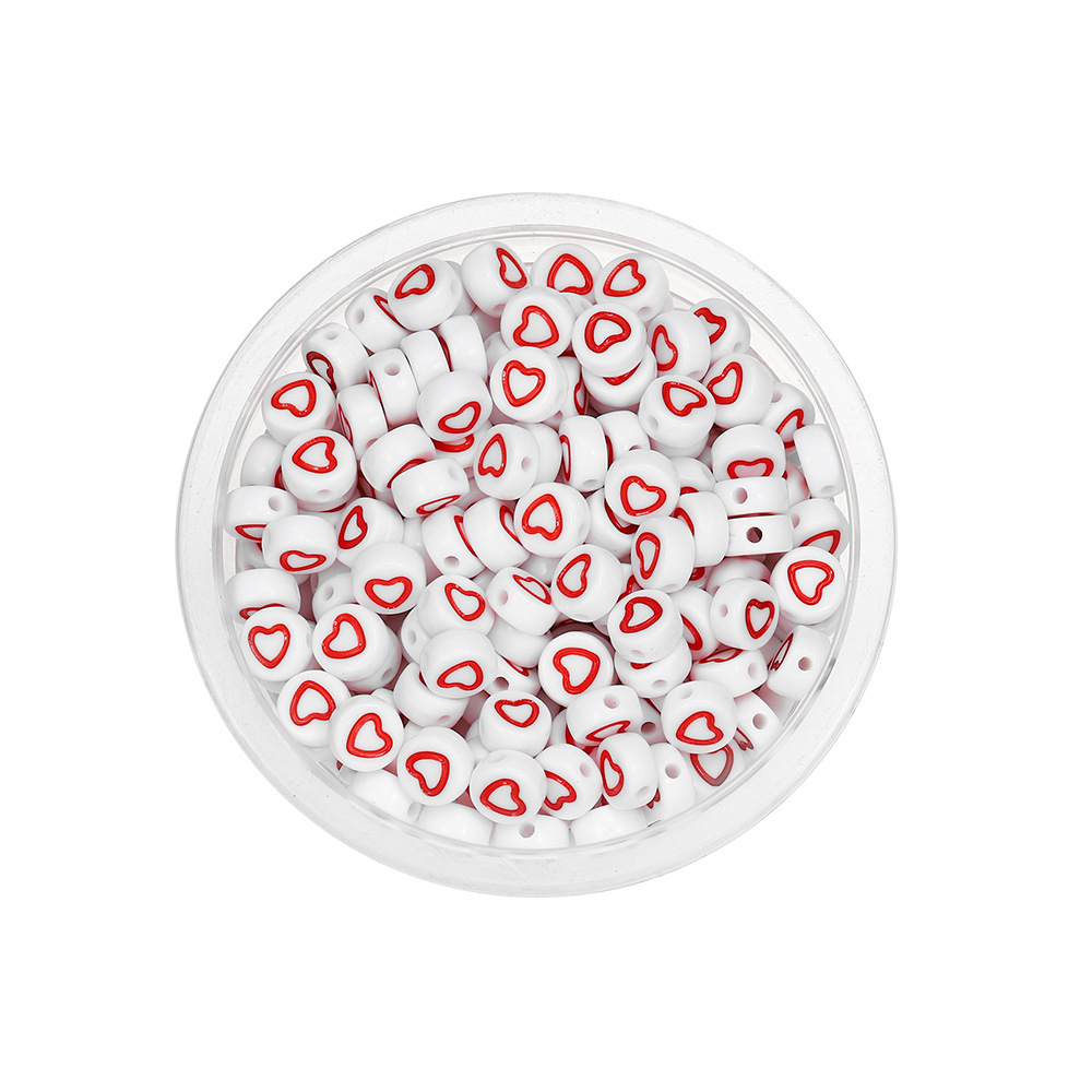 Perles creuses rondes blanches et rouges