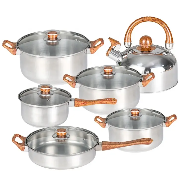 12pcs Cooking Pot Utensílios De Cozinha Caçarola De Aço Inoxidável Conjunto De Panelas Antiaderentes Panela E Conjunto De Panelas