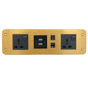 Toma de corriente multifuncional dorada personalizada, dos tomas de corriente duales USB y tipo C, puerto de carga CAT 6 HD, para escritorio y oficina - Product Image 1