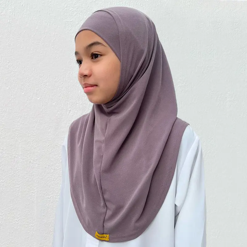 Großhandel Malaysia 6 bis 15 Jahre alt Bequemes dehnbares kleines Mädchen bereit, Hijab Kid Turban Hut Tudung Instant Kid Hijab zu tragen