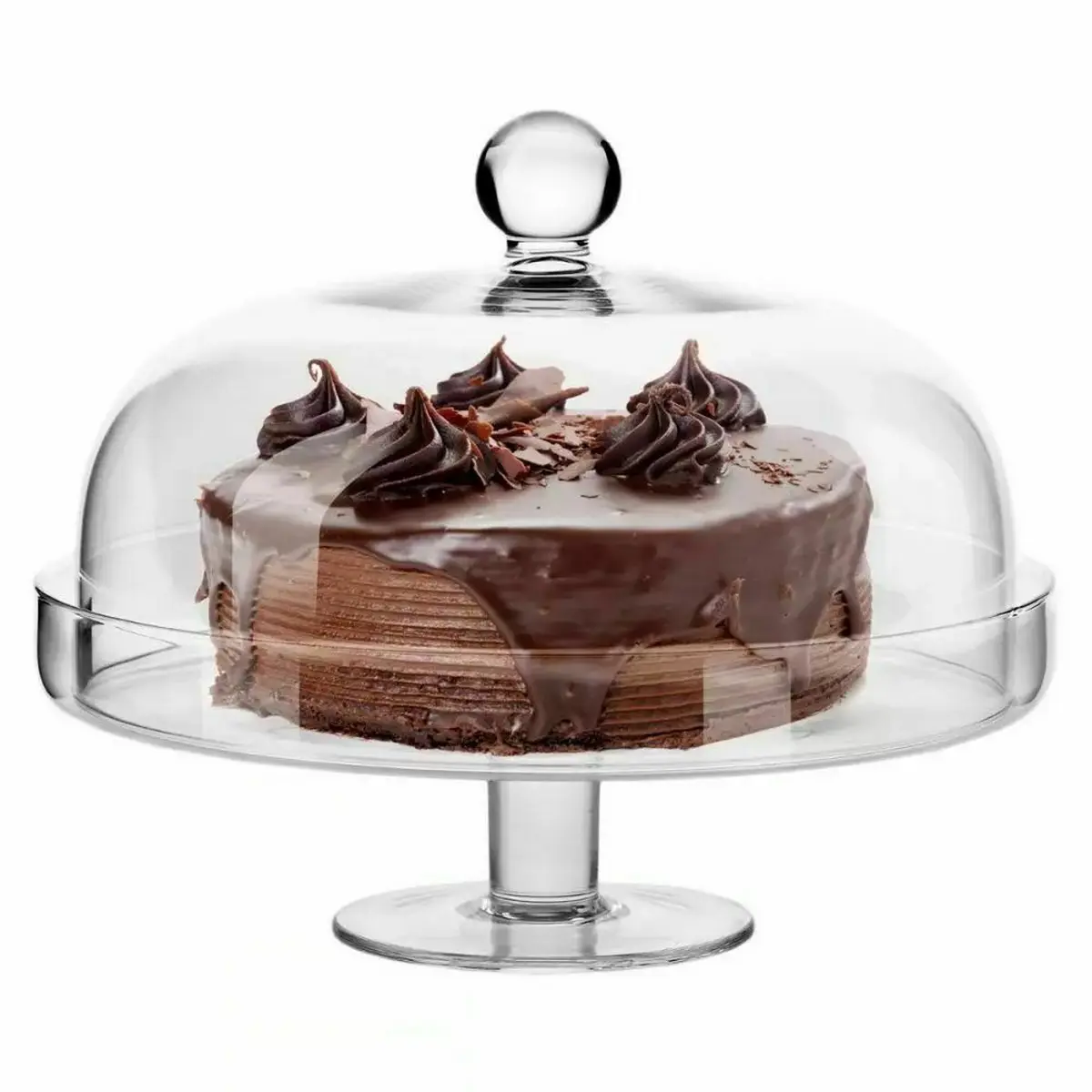Glass Cake Plate with Lid - 9.25 inches  235 mm  Height - Handmade cake plate - B2B Wholesale Offer - Home Decor - Krosno Glass