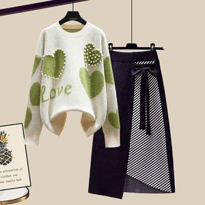 ชุดสูทผู้หญิงเสื้อสเวตเตอร์ทรงหลวมหัวใจหวานชุดแฟชั่น2ชิ้นสำหรับฤดูใบไม้ร่วง - Product Image 3