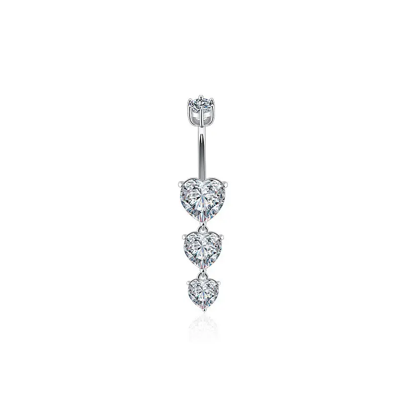 Piercing de umbigo de prata refinada feminino, anéis em forma de coração, amor múltiplo, piercing sexy para mulheres, 925