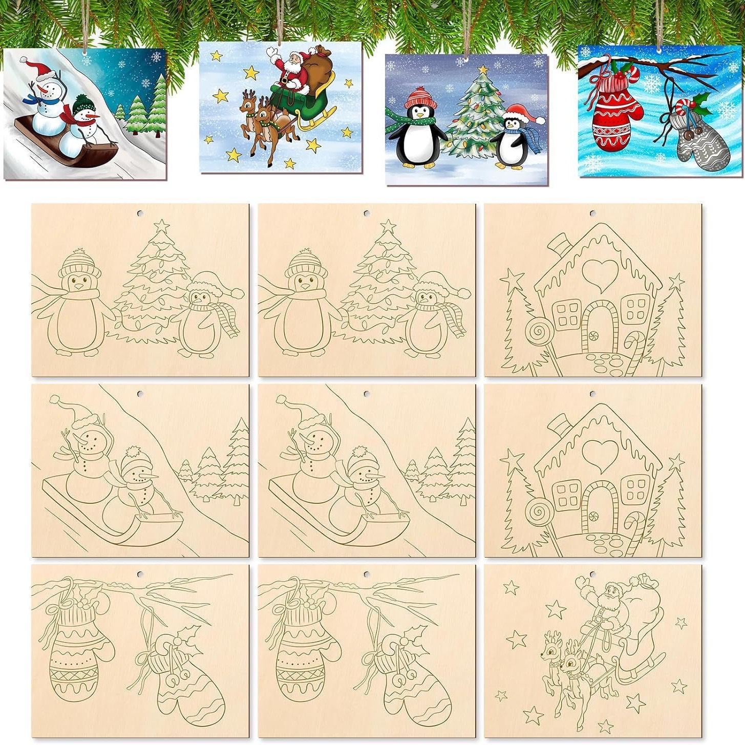 Ensemble de Noël style 2, 10 pièces + ficelle