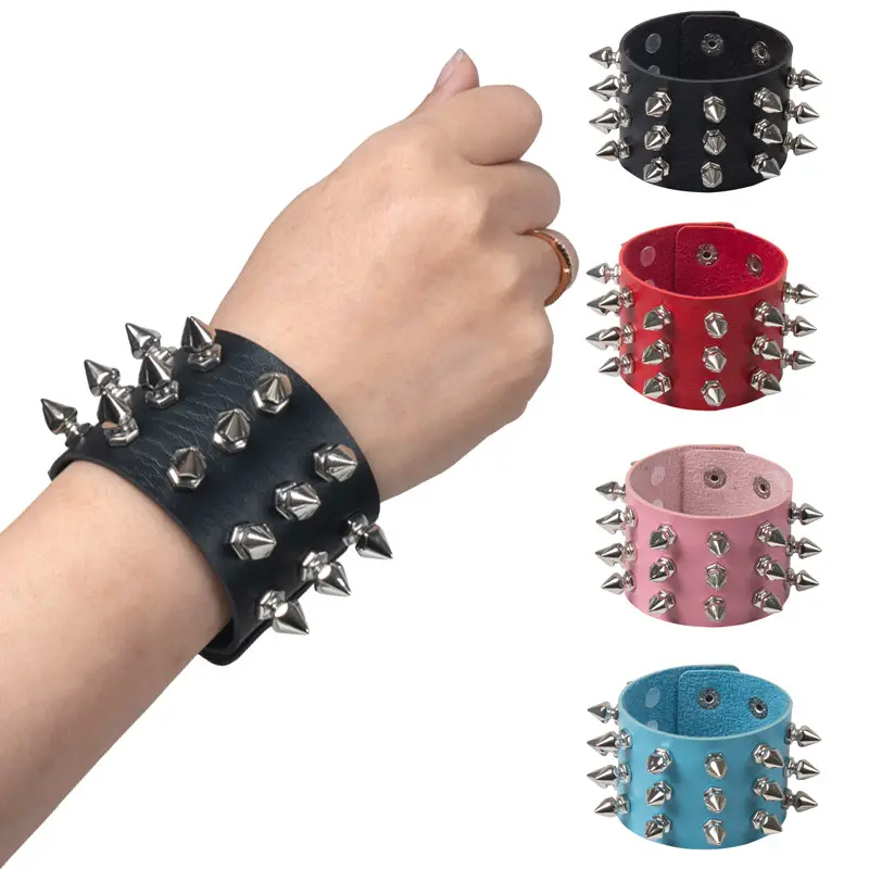 Y jinlong Punk stile esagerato rivetto bracciale in pelle gotica