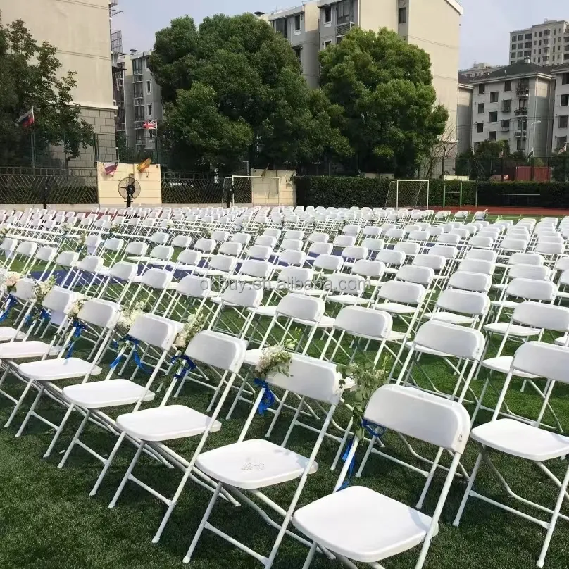 Commercio all'ingrosso a buon mercato campeggio giardino esterno pieghevole bianco evento di nozze di noleggio in resina di plastica sedie pieghevoli per la sala di vendita