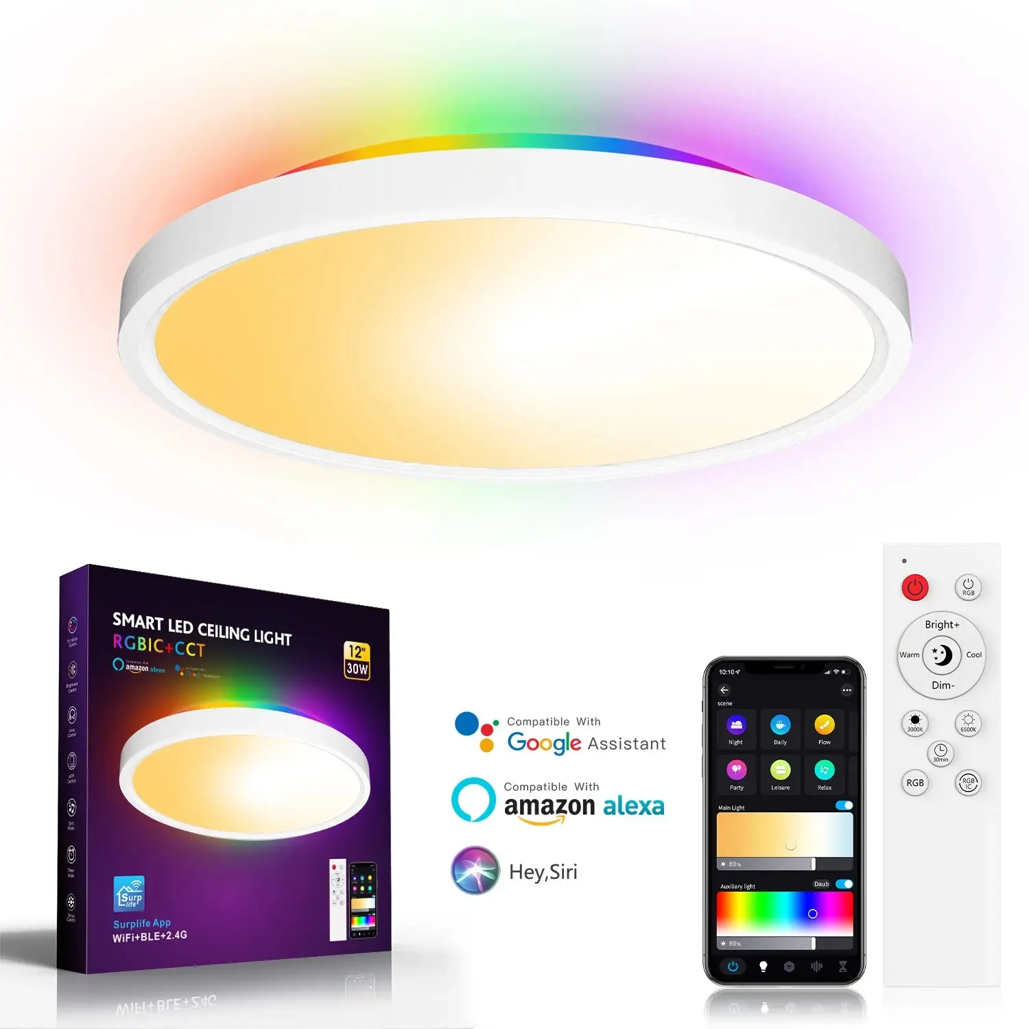 Ultra Slim RGBIC RGB+CCT Tuya WiFi ZigBee Smart LED Ceiling Light 24W AC100V or AC240V CE SAA Approved home living room