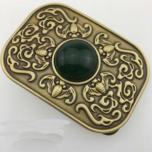 Iç genişliği 4.0cm akik yeşim özelleştirilmiş katı pirinç 3D çiçek batı toka - Product Image 2