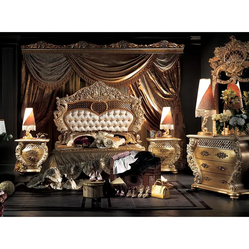 Fabulous-muebles de dormitorio de madera antigua con diseño de lujo, cama doble, tallado a mano, tamaño king size