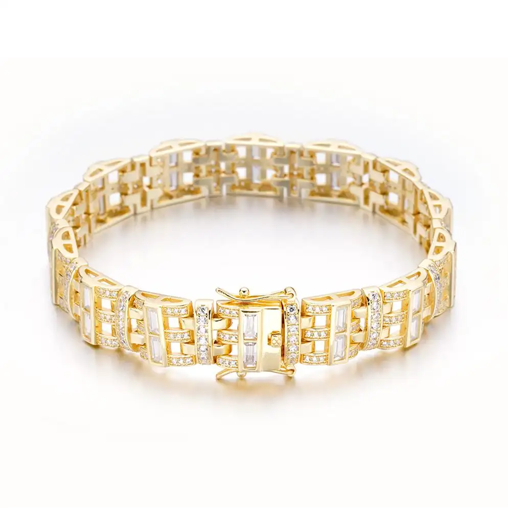 Bracciali a catena Hip Hop placcati oro reale 18 carati con diamanti americani da donna eleganti moderni per ragazze a buon mercato per gioielli da donna