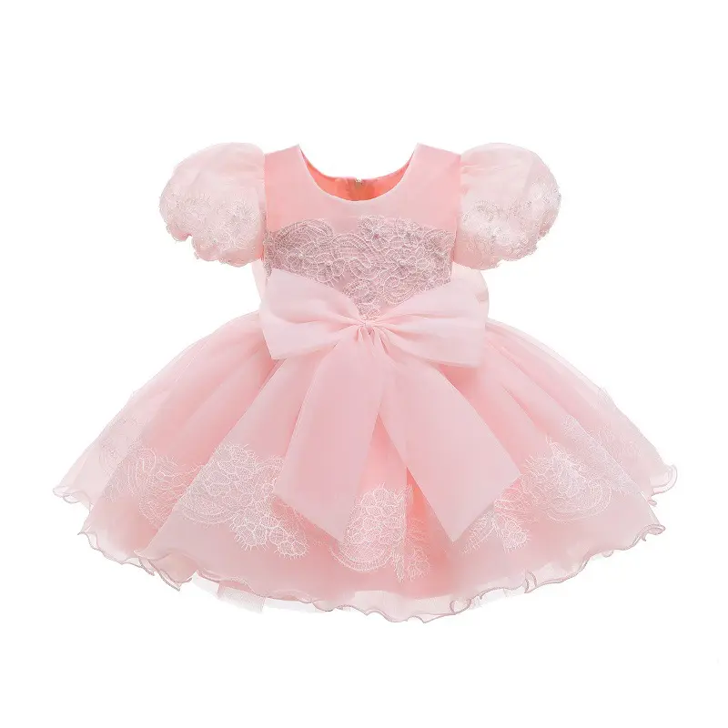 فستان سهرة للفتيات الصغيرات, فستان سهرة للفتيات الصغيرات مصنوع من خامات عالية الجودة لحفلات الزفاف وأعياد الميلاد بفيونكة كبيرة باللون الوردي