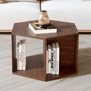 六角形多功能茶几，胡桃木色，KD包装 - Product Image 2
