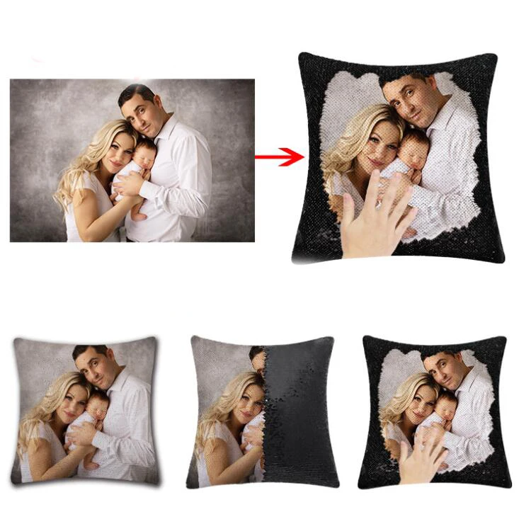 Custom Picture Logo Christmas Gifts Decor Flip Mermaid Sequin Pillow Case Sublimation Blank Reversible Magic Throw pillow Covers