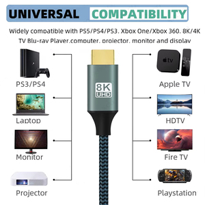 Ad alta velocità per HDMI 2.1 cavo intrecciato EARC arco HDCP compatibilità per 8K 60Hz 4K 120Hz dispositivi 48Gbps PS5 coassiale Monitor-PVC - Product Image 3
