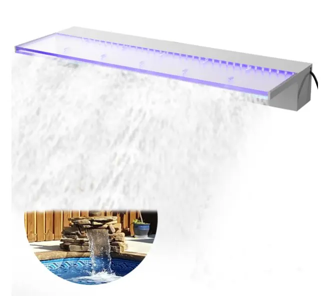 Cascada LED multicolor acrílico vertedero de agua piscina cascada fuente pared estanque cascada cortina