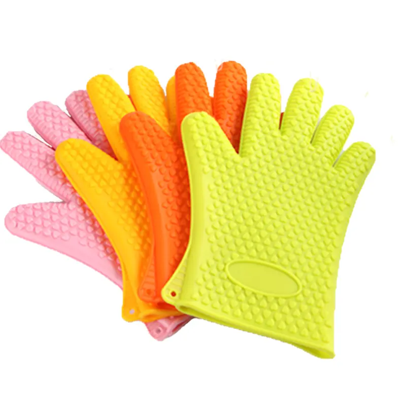 Food Grade Household Grill Meat BBQ Gloves, Colorful Kitchen Double Non-Slip Silicone Kitchen Oven Gloves for Baking, Microwave