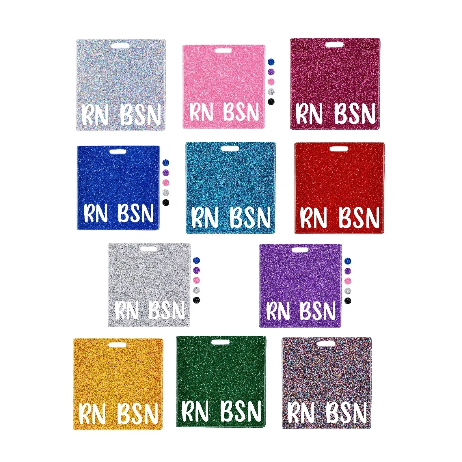 Acrilico glitterato orizzontale RN BSN Badge Badge Buddy titolare del nome identificativo etichette identificative porta carte per allattamento accessori