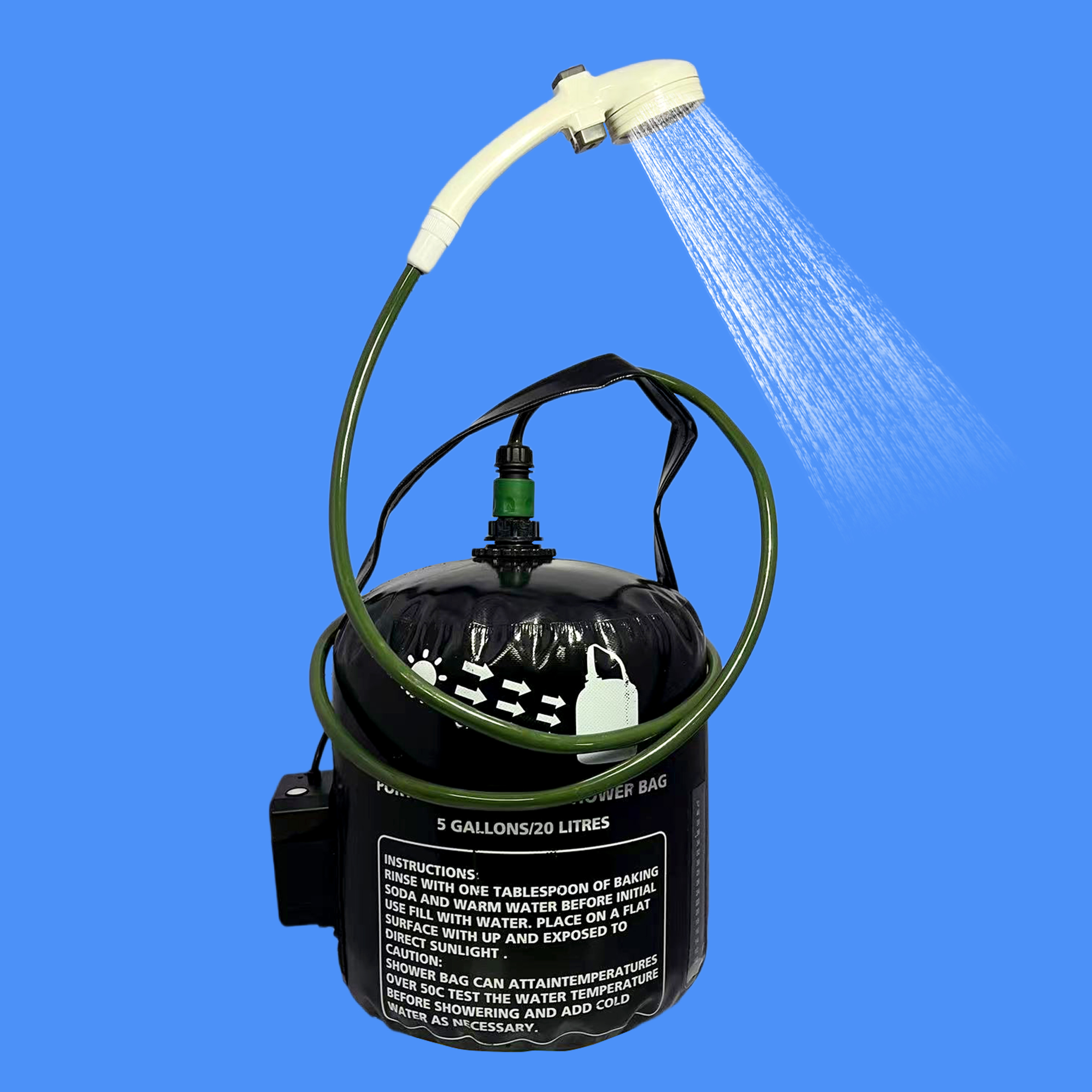 Negro 20L bolsa de agua con cabezal de Ducha