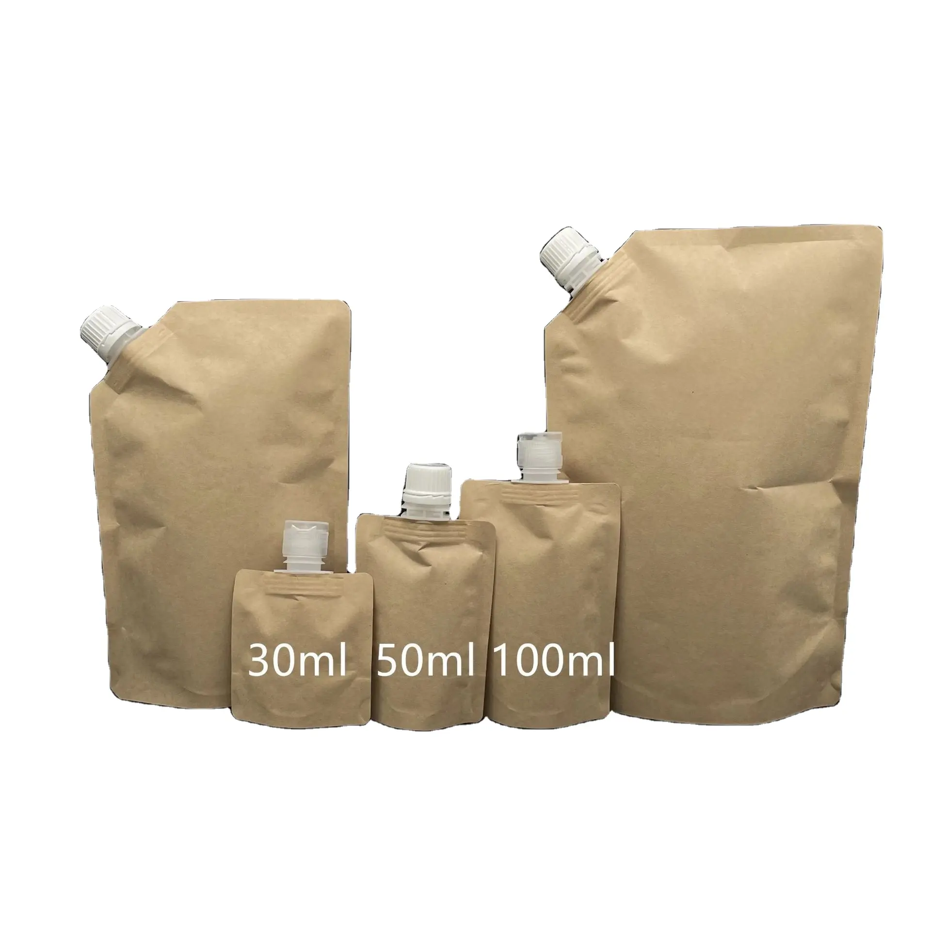 Malotes biodegradáveis amigáveis da bebida do papel de embalagem de Eco com sacos do refil do empacotamento líquido da bebida do suco do Doypack do bico