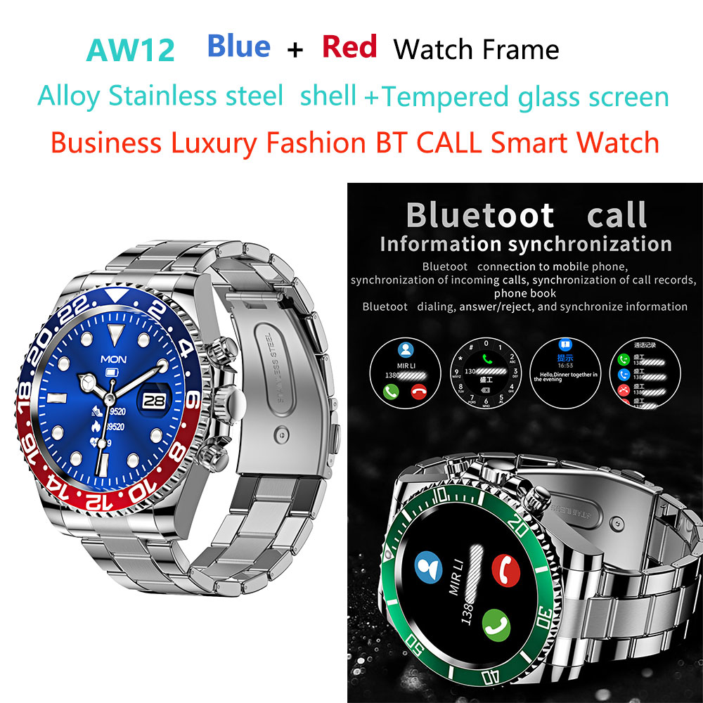 AW12-smart-watch-aw12 bleu + rouge en acier inoxydable