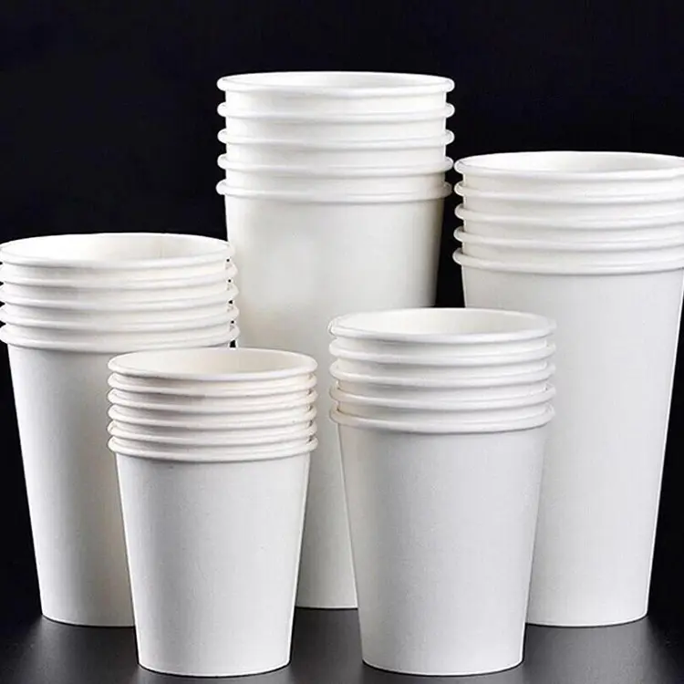 Tazas de papel de café forrado PLA para bebidas calientes, desechables, biodegradables, color blanco, con logotipo de impresión personalizada, 12oz, 16 oz