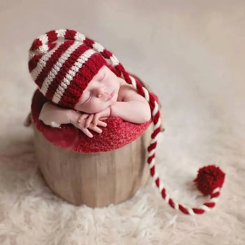 Baby Breien Lange Staarten Kerst Hoed Pasgeboren Fotografie Props Streep Gehaakte Baby Hoeden Props Voor Fotografie