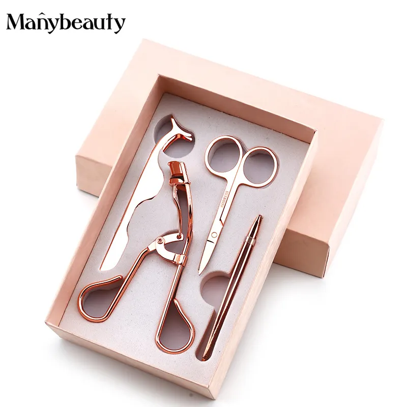 4 in 1 Gift box multicolor beauty scissors tweezers for eyelash extension lash tweezers eyelash curler set