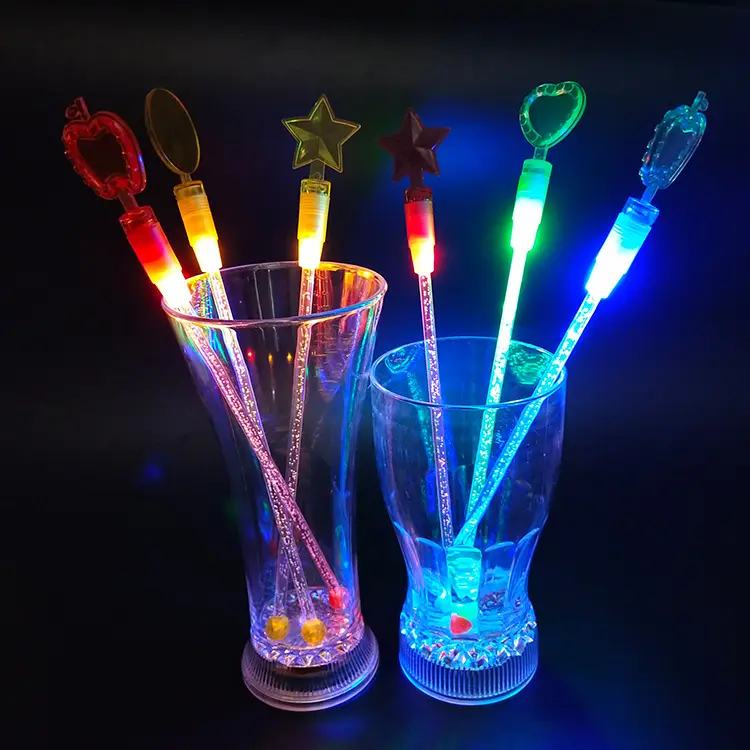 Goedkope Plastic Glow Knippert Roerstokjes Led Light Up Koffieopruier Cocktail Roerder