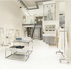 Kainice đơn giản mua sắm <span class=keywords><strong>readymade</strong></span> Hàng may mặc Lady quần áo hạ cánh quần áo móc áo với bánh xe quần áo móc kệ trưng bày - Product Image 4