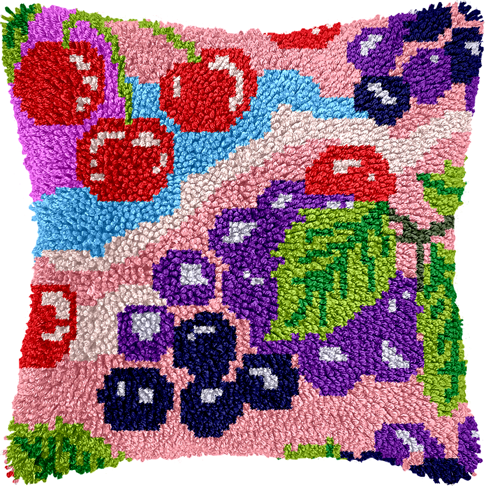 Latch Hook Cushion Kit with Grape design