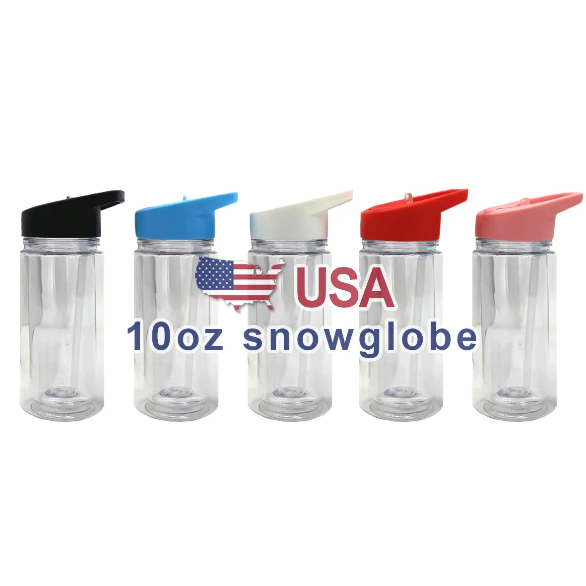 Vasos de plástico de doble pared con globo de nieve de 10oz y 16oz de almacén de EE. UU. Botella de globo de nieve preperforada de acrílico transparente para niños con pajita para sorber