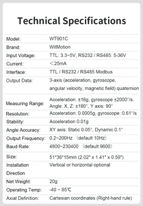 Wit Motion WT901C-RS232 beschleunigung sensor mit Fusion-Algorithmus, robustes elektronisches Gyroskop-Modul für PC/MCU/ROS - Product Image 4
