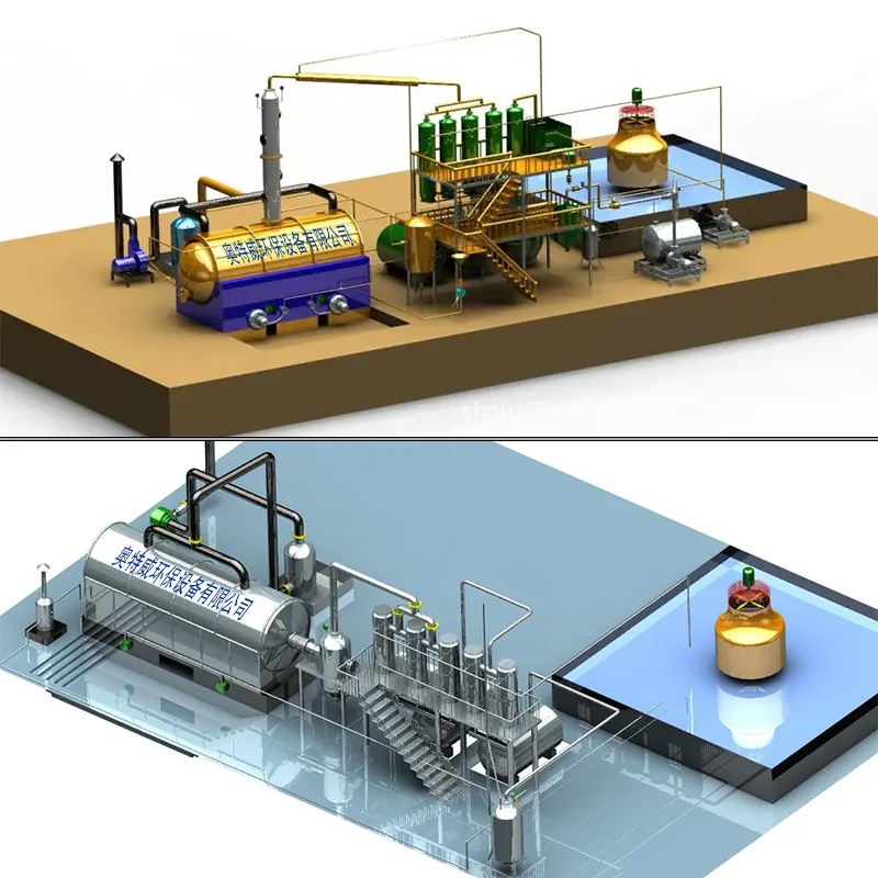 Yeni 75% düşük kükürt dizel verim atık lastikler plastik piroliz yağ damıtma üretim tesisleri Motor Motor pompa PLC dişli