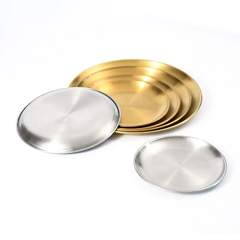 Placas de metal douradas para placa de comida, luxuosas, estilo coreano, para prato de comida, dourado