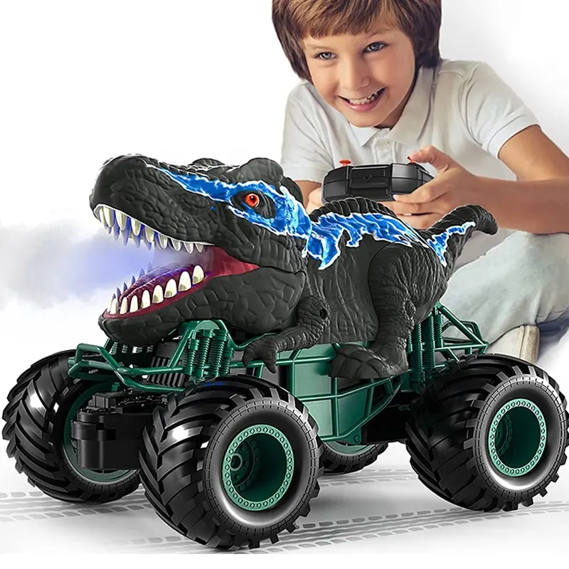 Venta caliente dinosaurio Rc camión 1/20th 2,4G Spray simulación Rc Dino Stunt Car juguetes para niños con luces y sonidos