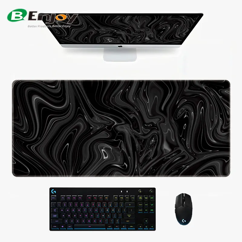 אביזרי מחשב שחור גל מותאם אישית צבעוני עיצוב מודפס מהירות בד משטח גדול במיוחד משחקי עכבר משטח שולחן מחצלת