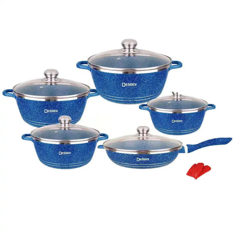 Vendita calda di lusso 12 pezzi set pentole pentola per friggere zuppa di ferro inguainato padella con coperchi