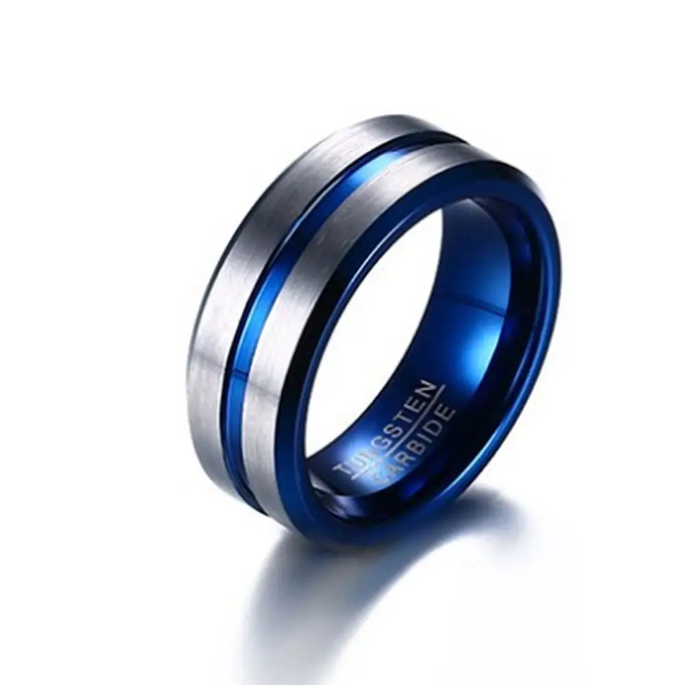 Fede nuziale interna blu esterno argento 8mm tungsteno nero blu per uomo made in china