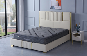Modern tasarım İngiltere pazarı karyola iskeleti döşemeli kadife metal çerçeve altın ahşap yatak fabrika fiyat - Product Image 5